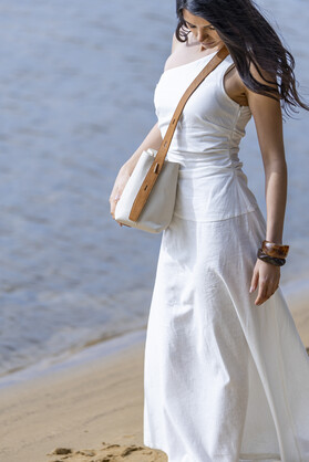 Capella White/Tan 3 Compartment Shoulder / Crossbody Bag