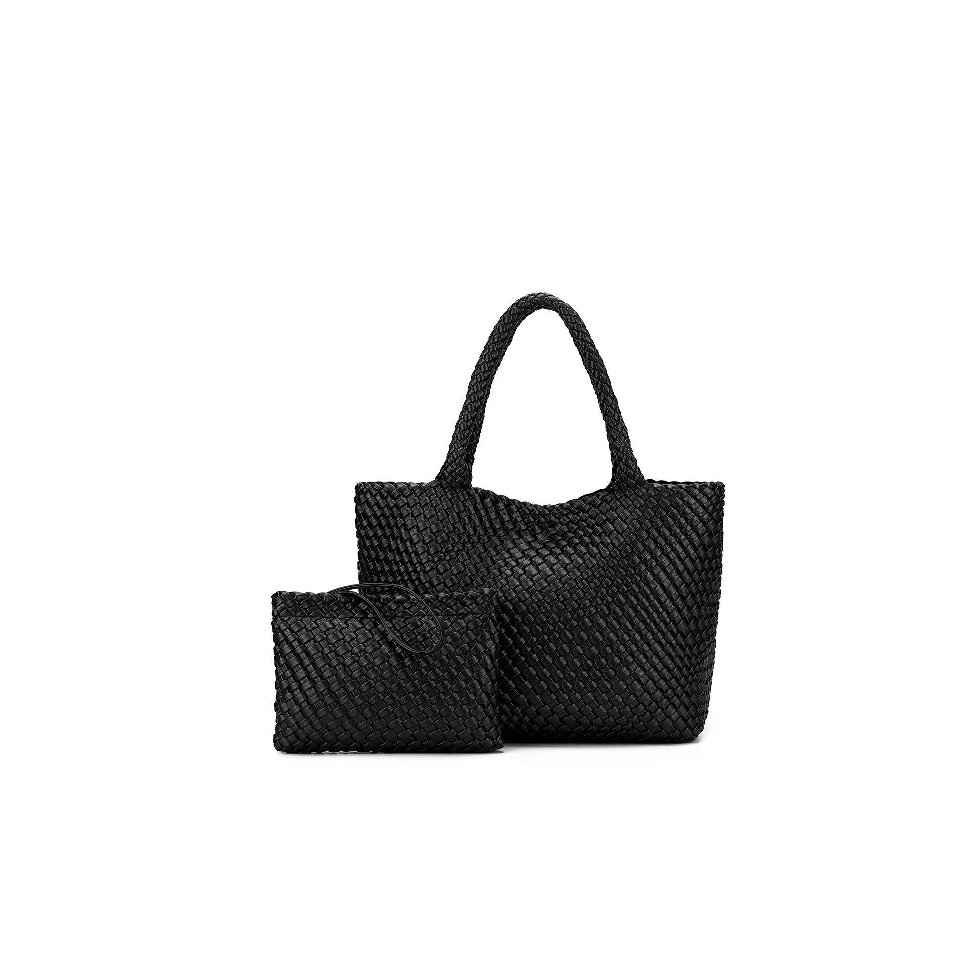 St Moritz Black 2 Piece PU Woven Handbag set