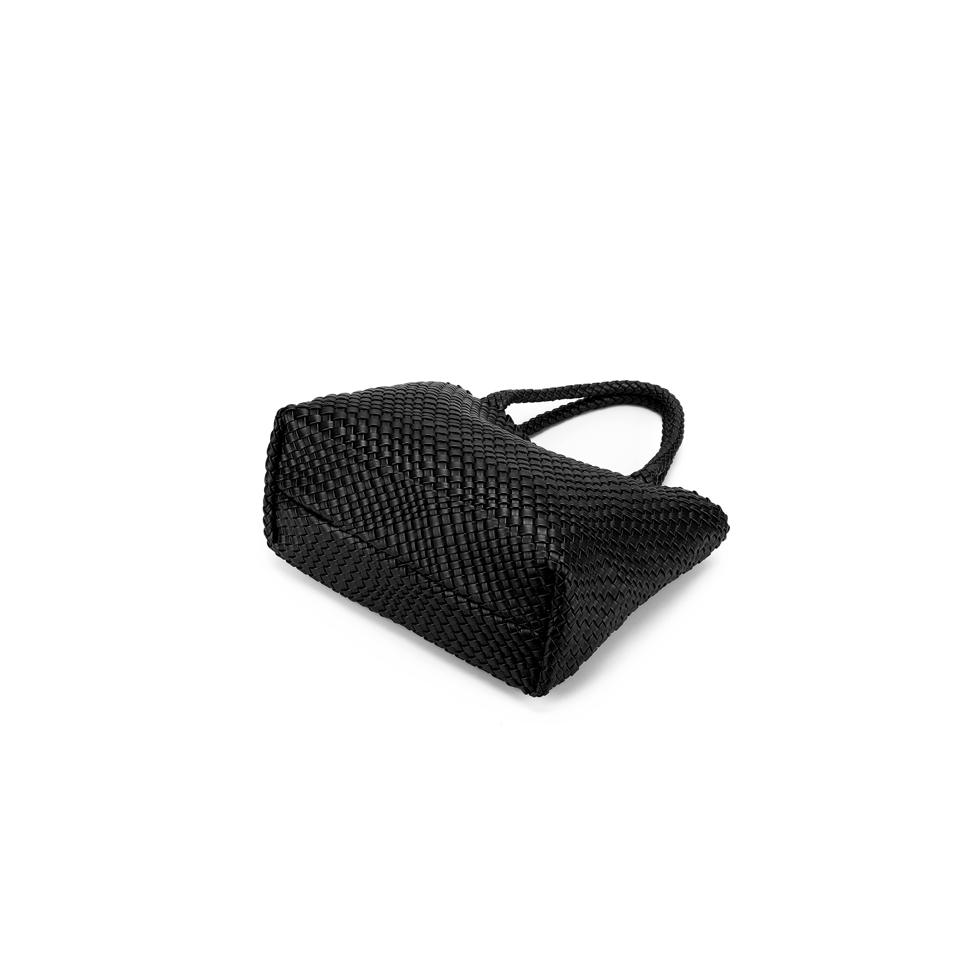 St Moritz Black 2 Piece PU Woven Handbag set