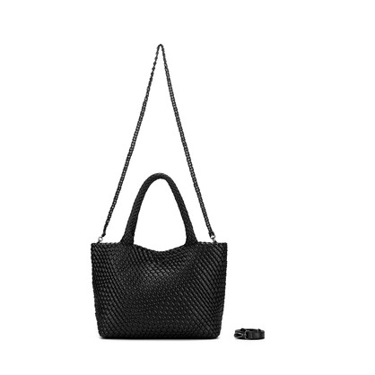 St Moritz Black 2 Piece PU Woven Handbag set