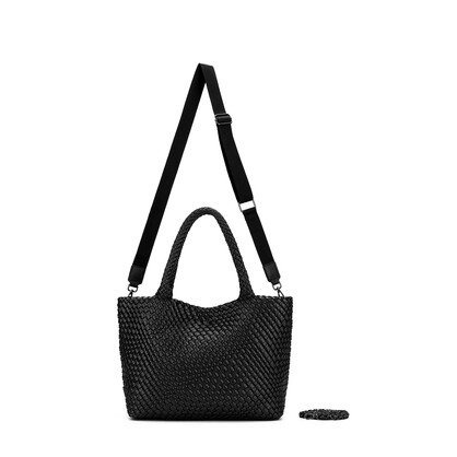 St Moritz Black 2 Piece PU Woven Handbag set