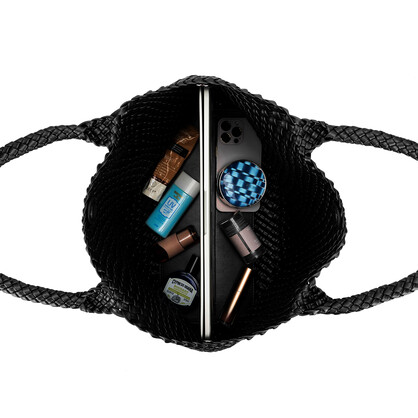 St Moritz Black 2 Piece PU Woven Handbag set