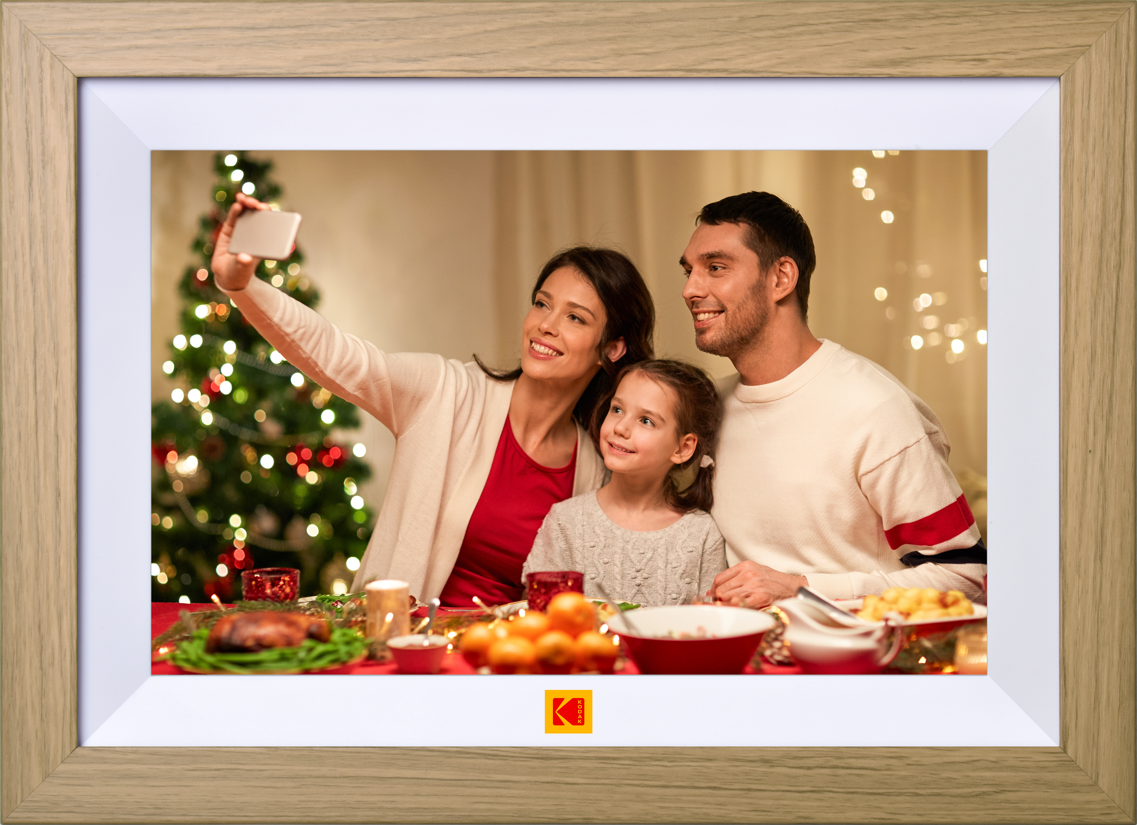 KODAK Classic Photo Frame 10.1 inch Wi-Fi Enabled RCF-1012W in Natural Wooden Frame Bundled with Two Extra Frames in Black and White 32GB In