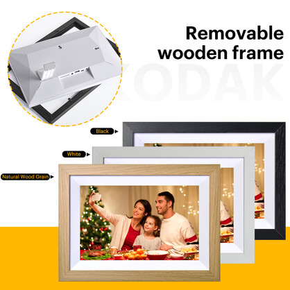 KODAK Classic Photo Frame 10.1 inch Wi-Fi Enabled RCF-1012W in Natural Wooden Frame Bundled with Two Extra Frames in Black and White 32GB In