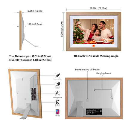 KODAK Classic Photo Frame 10.1 inch Wi-Fi Enabled RCF-1012W in Natural Wooden Frame Bundled with Two Extra Frames in Black and White 32GB In