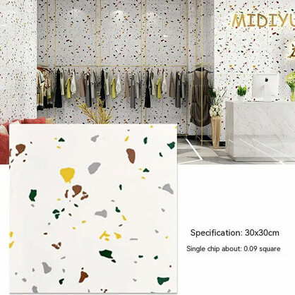Anyhouz 10pcs Vinyl Tile Self Adhesive DIY Multi Colored Patch Pattern Waterproof Floor 3D Wallpaper