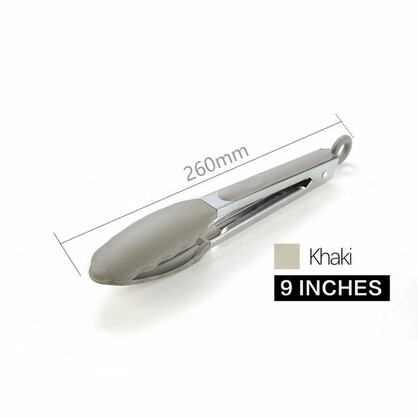 Anygleam Tong Stainless Steel Small Khaki Handle Clip Heat Resistant Cooking Baking Salad Steak Kitchen Gadget