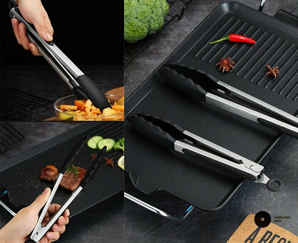 Anygleam Tong Stainless Steel Small Khaki Handle Clip Heat Resistant Cooking Baking Salad Steak Kitchen Gadget