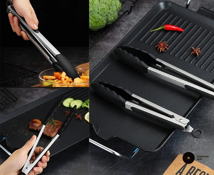 Anygleam Tong Stainless Steel Large Sumset Gold Handle Clip Heat Resistant Cooking Baking Salad Steak Kitchen Gadget
