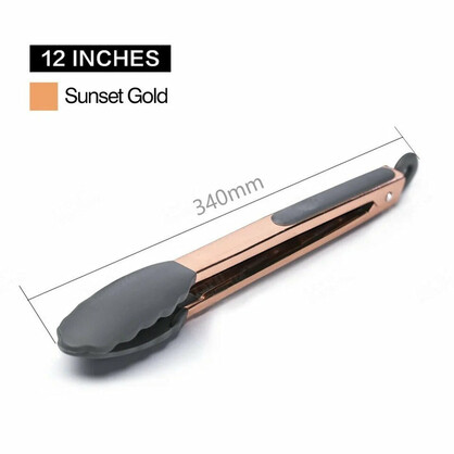 Anygleam Tong Stainless Steel Large Sumset Gold Handle Clip Heat Resistant Cooking Baking Salad Steak Kitchen Gadget