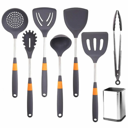 Anygleam Cooking Utensil 7 Set Grey Heat Resistant Tools with 1 Storage for Spatula Kit Kitchenware for Nonstick Cookware