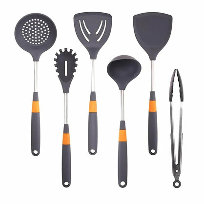 Anygleam Cooking Utensil 5 Set Grey Heat Resistant Tools Spatula Kit with 1 Tong Kitchen Accessories Paddle Scoop for Nonstick Cookware