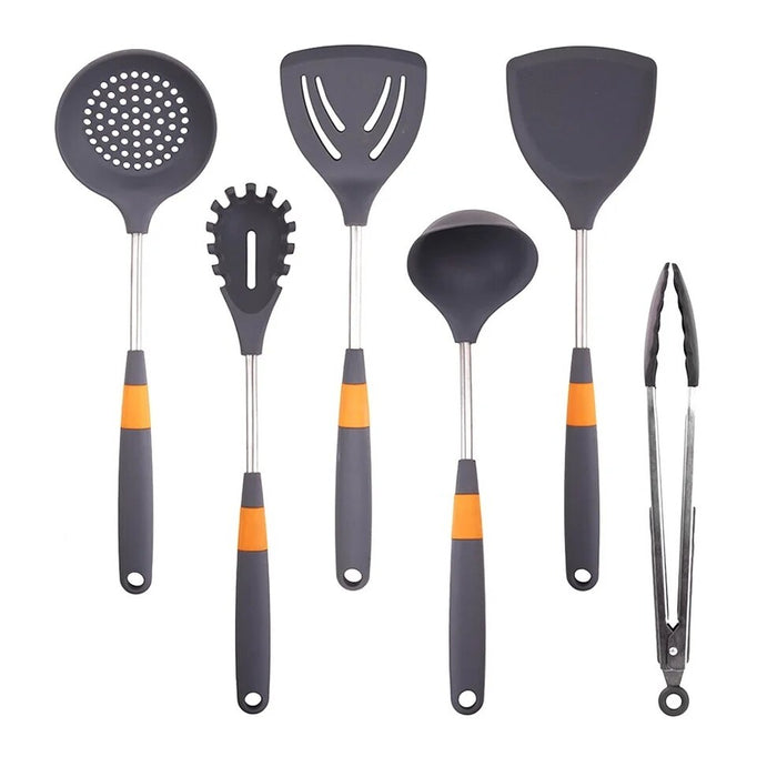 Anygleam Cooking Utensil 5 Set Grey Heat Resistant Tools Spatula Kit with 1 Tong Kitchen Accessories Paddle Scoop for Nonstick Cookware