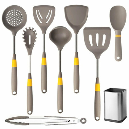 Anygleam Cooking Utensil 8 Set Khaki Heat Resistant Tools with 1 Rice Spatula and 1 Storage Spatula Kit Kitchenware for Nonstick Cookware