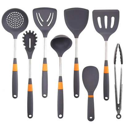 Anygleam Cooking Utensil 8 Set Grey Heat Resistant Tools Spatula Kit Kitchen Accessories Kitchenware for Nonstick Cookware