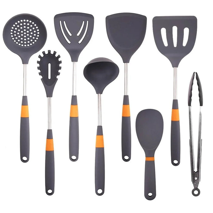Anygleam Cooking Utensil 8 Set Grey Heat Resistant Tools Spatula Kit Kitchen Accessories Kitchenware for Nonstick Cookware