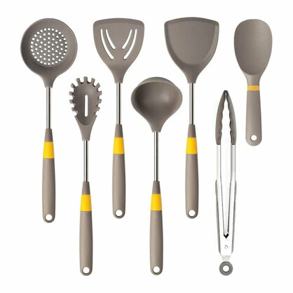 Anygleam Cooking Utensil 5 Set Khaki Heat Resistant Tools Spatula Kit with 1 Tong and 1 Rice Spatula Kitchen Accessories Nonstick Cookware