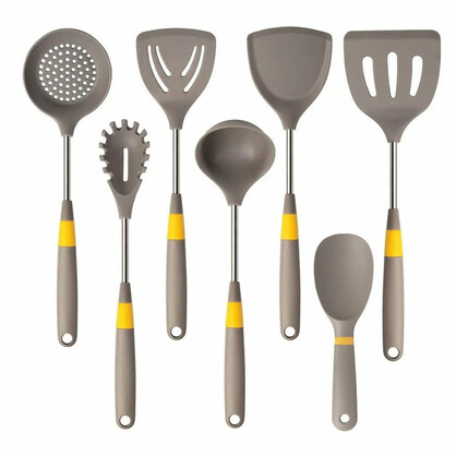 Anygleam Cooking Utensil 6 Set Khaki Heat Resistant Tools Spatula Kit with 1 Rice Spatula Kitchen Accessories Nonstick Cookware