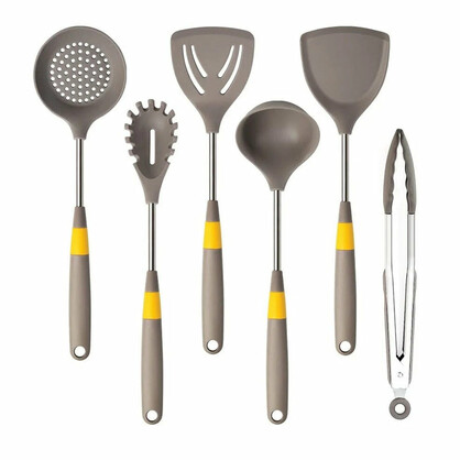 Anygleam Cooking Utensil 5 Set Khaki Heat Resistant Tools Spatula Kit with 1 Tong Kitchen Accessories Paddle Scoop Nonstick Cookware