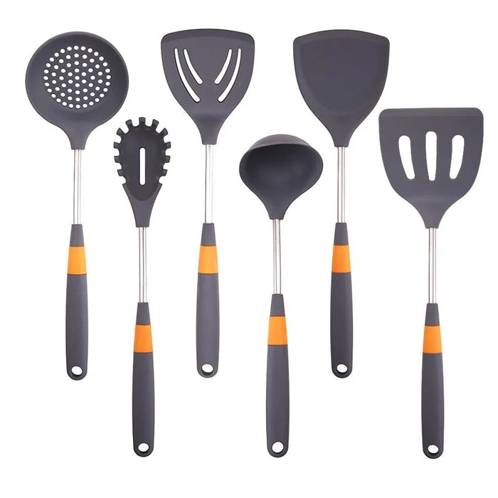 Anygleam Cooking Utensil 6 Set Grey Heat Resistant Tools Spatula Kit Kitchen Accessories Kitchenware Paddle Scoop for Nonstick Cookware