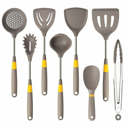 Anygleam Cooking Utensil 8 Set Khaki Heat Resistant Tools Spatula Kit Kitchen Accessories Kitchenware for Nonstick Cookware