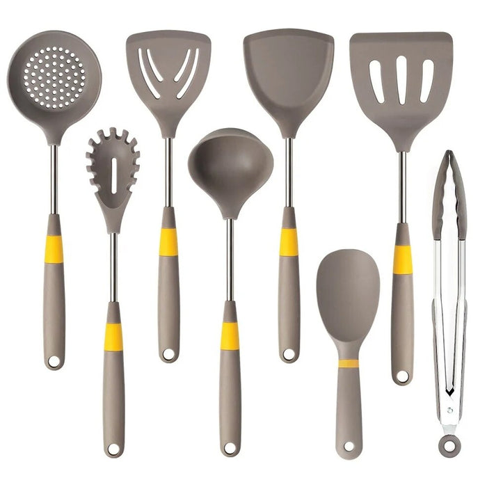 Anygleam Cooking Utensil 8 Set Khaki Heat Resistant Tools Spatula Kit Kitchen Accessories Kitchenware for Nonstick Cookware
