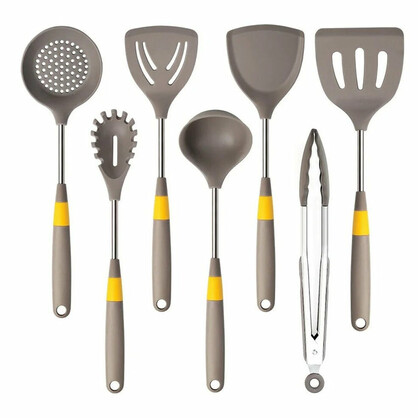 Anygleam Cooking Utensil 6 Set Khaki Heat Resistant Tools Spatula Kit with 1 Tong Kitchen Accessories Kitchenware for Nonstick Cookware