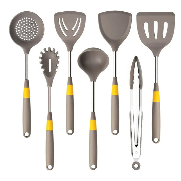 Anygleam Cooking Utensil 6 Set Khaki Heat Resistant Tools Spatula Kit with 1 Tong Kitchen Accessories Kitchenware for Nonstick Cookware