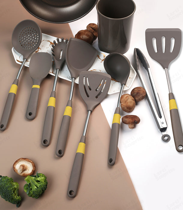 Anygleam Cooking Utensil 6 Set Khaki Heat Resistant Tools Spatula Kit with 1 Tong Kitchen Accessories Kitchenware for Nonstick Cookware
