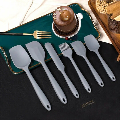 Anygleam Silicone Grey Seamless Spatula 6 Set Kitchen Accessories Baking Utensil Kit Bread Cake Mixing Tools Cooking Scraper Heat Resistant