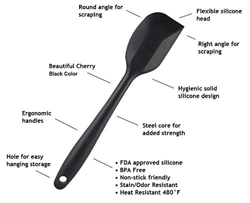 Anygleam Silicone Black Seamless Spatula 4 Set Kitchen Accessories Baking Utensil Kit Bread Cake Mixing Tools Cooking Scraper Heat Resistant