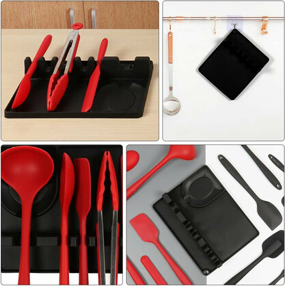 Anygleam Spoon Rest Grey Large Kitchen Pan Pot Cover Lid Rack Stand Organizer Fork Spatula Rack Holder Stand Tableware Storage Rack Holder