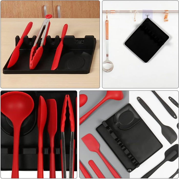 Anygleam Spoon Rest Grey Large Kitchen Pan Pot Cover Lid Rack Stand Organizer Fork Spatula Rack Holder Stand Tableware Storage Rack Holder