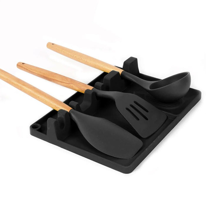 Anygleam Spoon Rest Black Medium Kitchen Pan Pot Cover Lid Rack Stand Organizer Fork Spatula Rack Holder Stand Tableware Storage Rack Holder