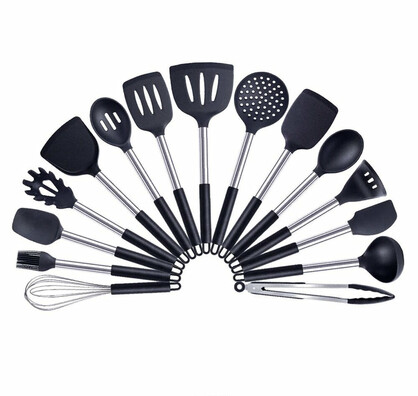 Anygleam Kitchen Utensils Non-stick Black/ Silver 15 Set Cooking Tool Accessories Heat Resistant Kitchenware