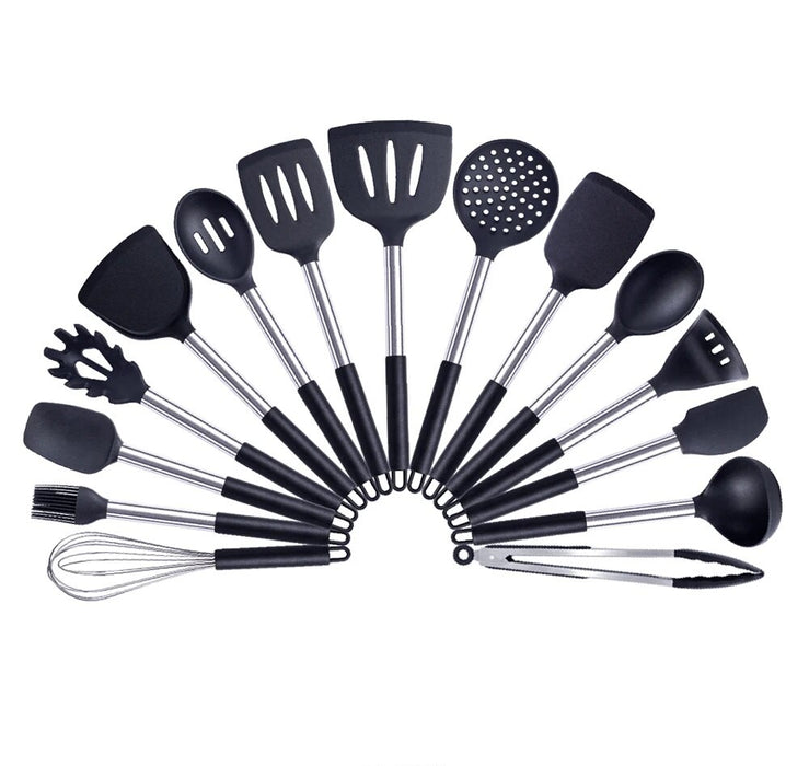 Anygleam Kitchen Utensils Non-stick Black/ Silver 15 Set Cooking Tool Accessories Heat Resistant Kitchenware