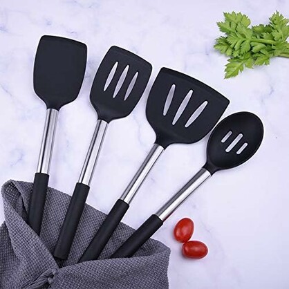 Anygleam Kitchen Utensils Non-stick Black/ Silver 15 Set Cooking Tool Accessories Heat Resistant Kitchenware