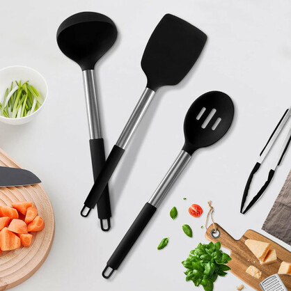Anygleam Kitchen Utensils Non-stick Black/ Silver 15 Set Cooking Tool Accessories Heat Resistant Kitchenware