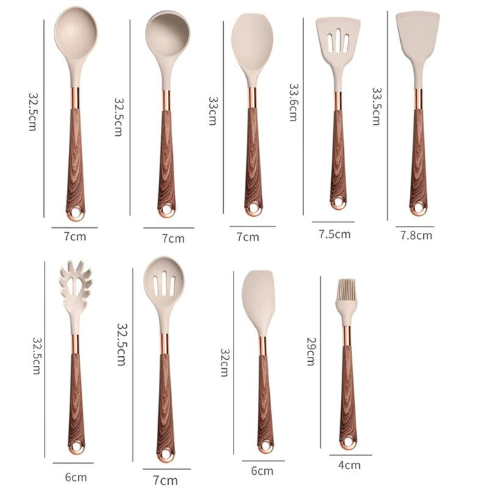 Anygleam Kitchen Utensils Non-stick Brown 6 Set Gold Plated Handle with Support Point and Storage Box Cooking Tool Accessories Kitchenware