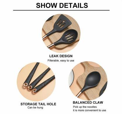 Anygleam Kitchen Utensils Non-stick Brown 6 Set Gold Plated Handle with Support Point and Storage Box Cooking Tool Accessories Kitchenware
