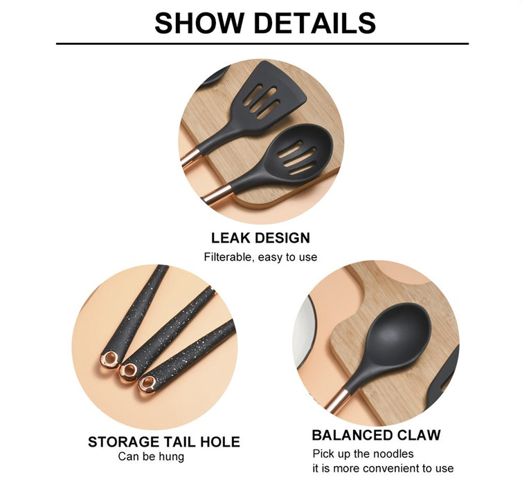Anygleam Kitchen Utensils Non-stick Brown 6 Set Gold Plated Handle with Support Point and Storage Box Cooking Tool Accessories Kitchenware