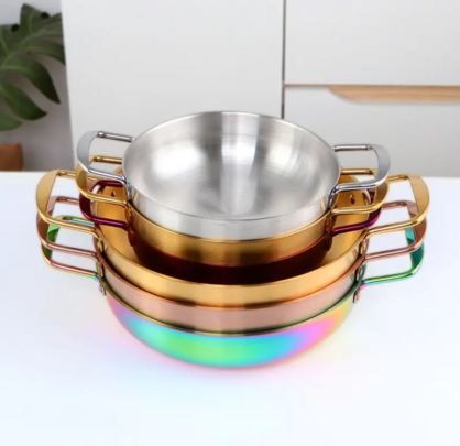 Anygleam Stock Pot 2pcs Rainbow no.3-S-L Stainless Steel HotPot Without Lid Single-Layer Cooking Soup Noodle Sea Food Home Kitchen Tools