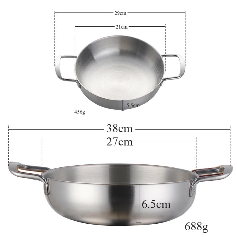 Anygleam Stock Pot Silver-L Stainless Steel HotPot Without Lid Single-Layer Cooking Soup Noodle Sea Food Home Kitchen Restaurant Tools