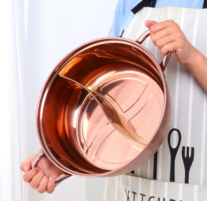 Anygleam Stock Pot Rose Gold Twin Divided Stainless Steel Home Restaurant Cooking Tool Compatible Soup Kitchen Utensils