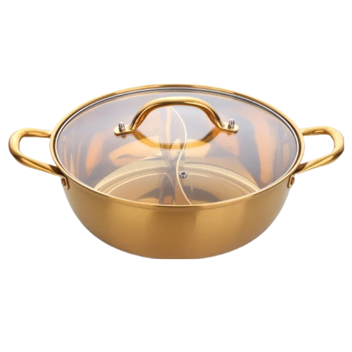 Anygleam Stock Pot Gold Twin Divided Stainless Steel Home Restaurant Cooking Tool Compatible Soup Kitchen Utensils