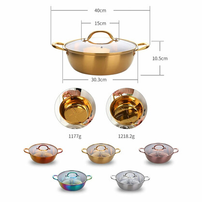 Anygleam Stock Pot Gold Twin Divided Stainless Steel Home Restaurant Cooking Tool Compatible Soup Kitchen Utensils