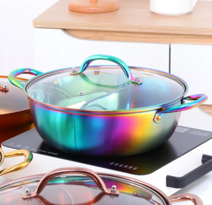 Anygleam Stock Pot Rainbow Twin Divided Stainless Steel Home Restaurant Cooking Tool Compatible Soup Kitchen Utensils