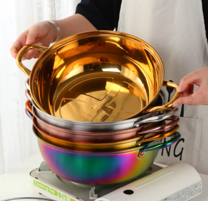 Anygleam Stock Pot Rainbow Twin Divided Stainless Steel Home Restaurant Cooking Tool Compatible Soup Kitchen Utensils
