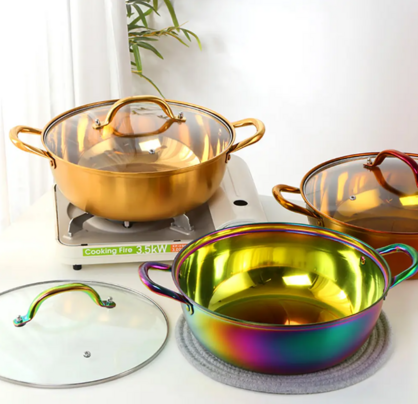 Anygleam Stock Pot Rainbow Twin Divided Stainless Steel Home Restaurant Cooking Tool Compatible Soup Kitchen Utensils