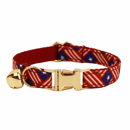 AnyWags Cat Collar Banner Red Large with Safety Buckle, Bell, and Durable Strap Stylish and Comfortable Pet Accessory